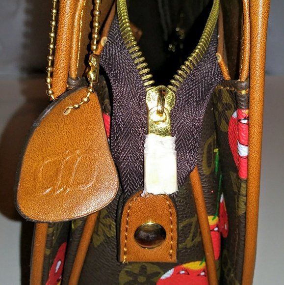 AD handbag, Brown and Tan with Smiling Cherries - Picture 3 of 6
